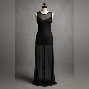 Sheer Black Mesh Maxi Dress Women’s XS Gothic Grunge Witchy Edgy Biker